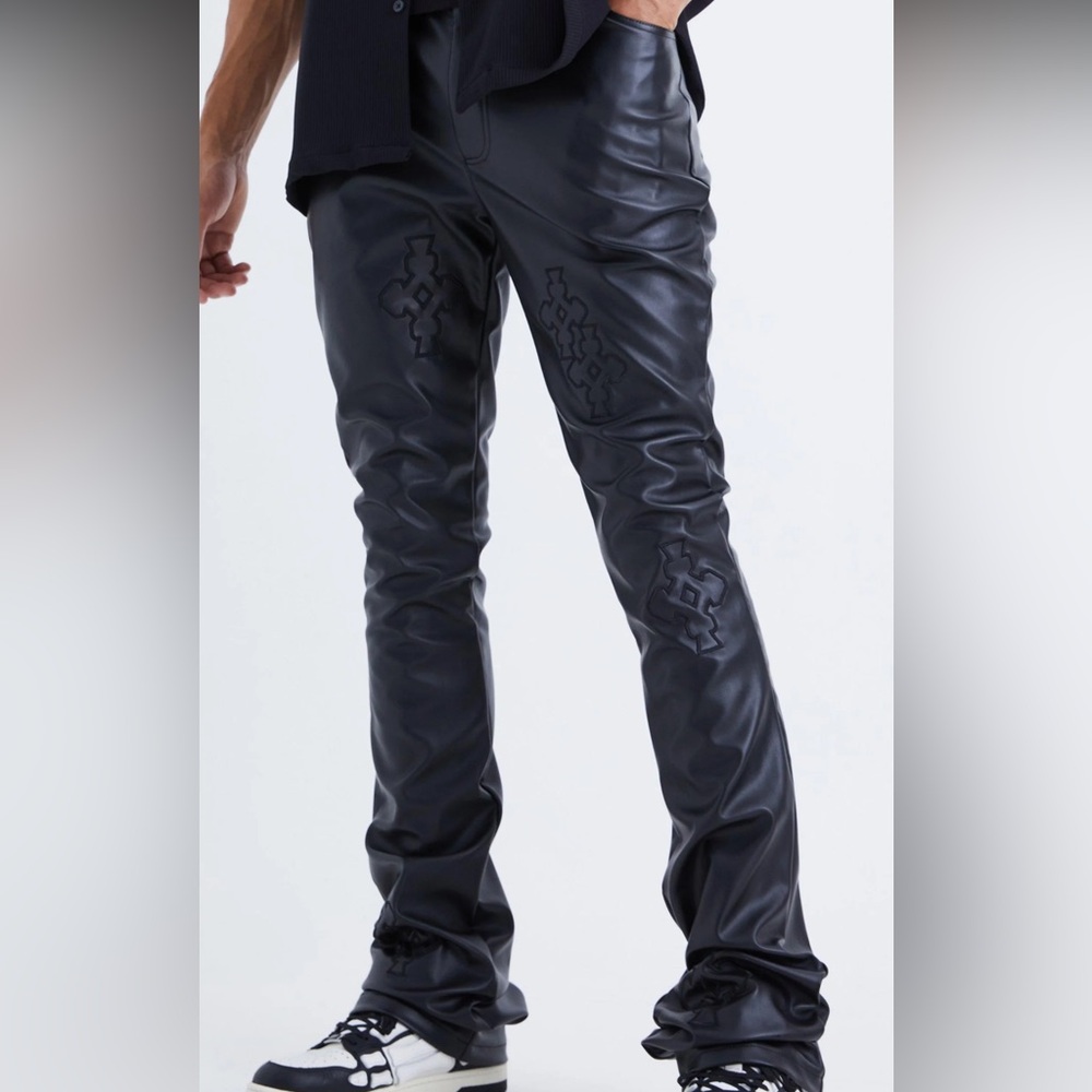 BoohooMAN Tall Fixed Skinny Appliqué Pu Trousers NWT Size 38